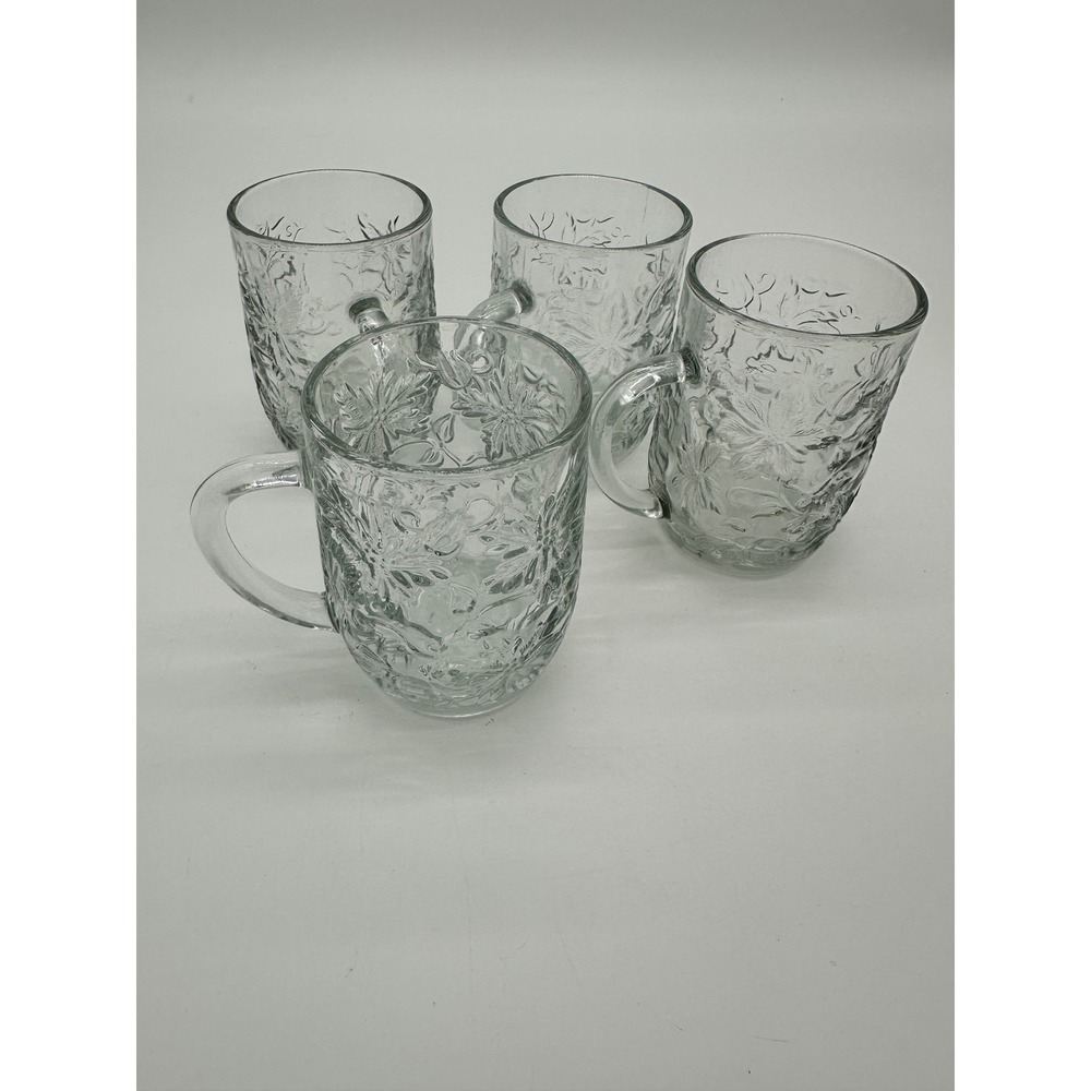 VTG Princess House Fantasia glass Floral Mugs clear 80s